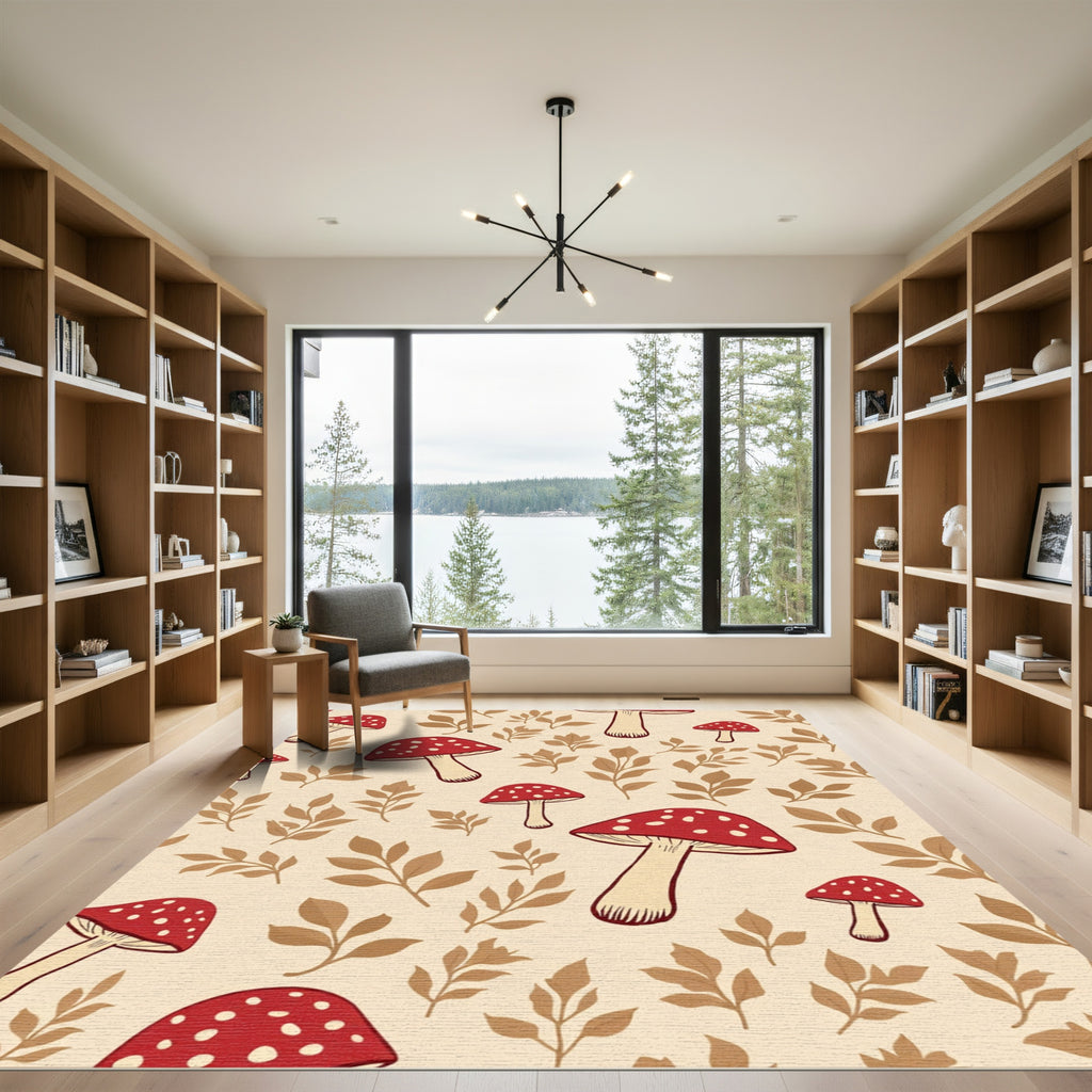 Whimsical Red Mushroom Pattern Rug