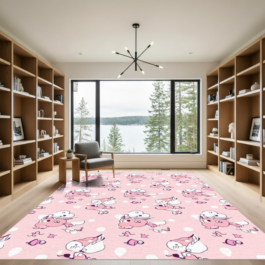 Pink Whimsical Cloud Creature Pattern Rug