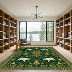 Green and Gold Forest Scene Rug