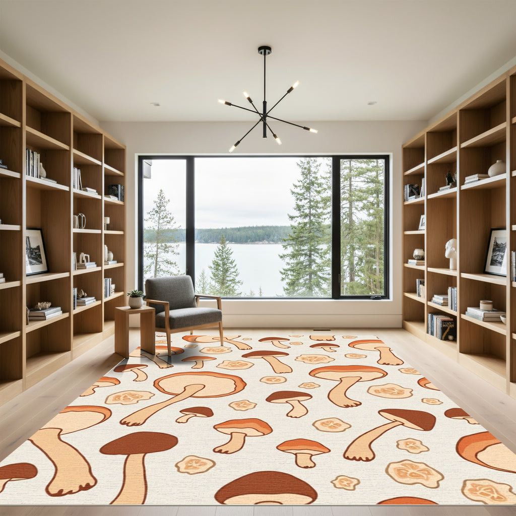 Retro Mushroom Forest Earthy Tones Rug