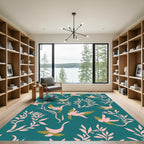 Teal Pink Botanical Bird Garland Rug