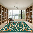 Teal Orange Abstract Tribal Floral Rug