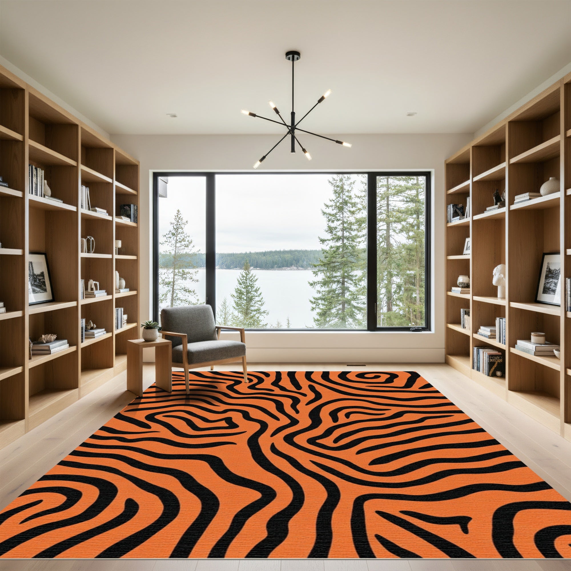 Bold Orange Black Stripe Wave Rug