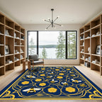 Naval Blue Yellow Bee Floral Meadow Rug