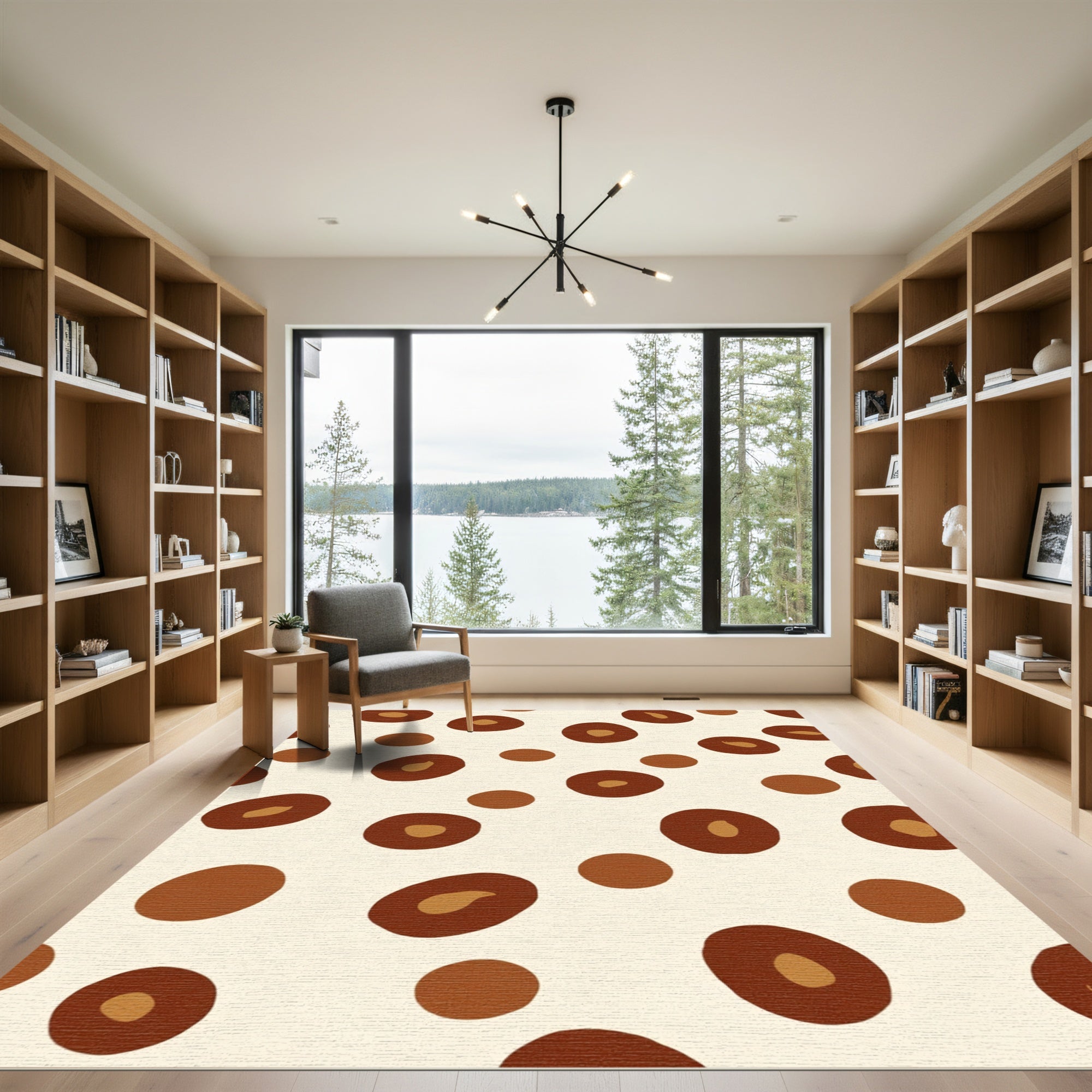 Cream Brown Abstract Spot Rug