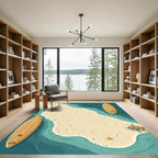 Coastal Island Surfboard Nautical Compass Rug