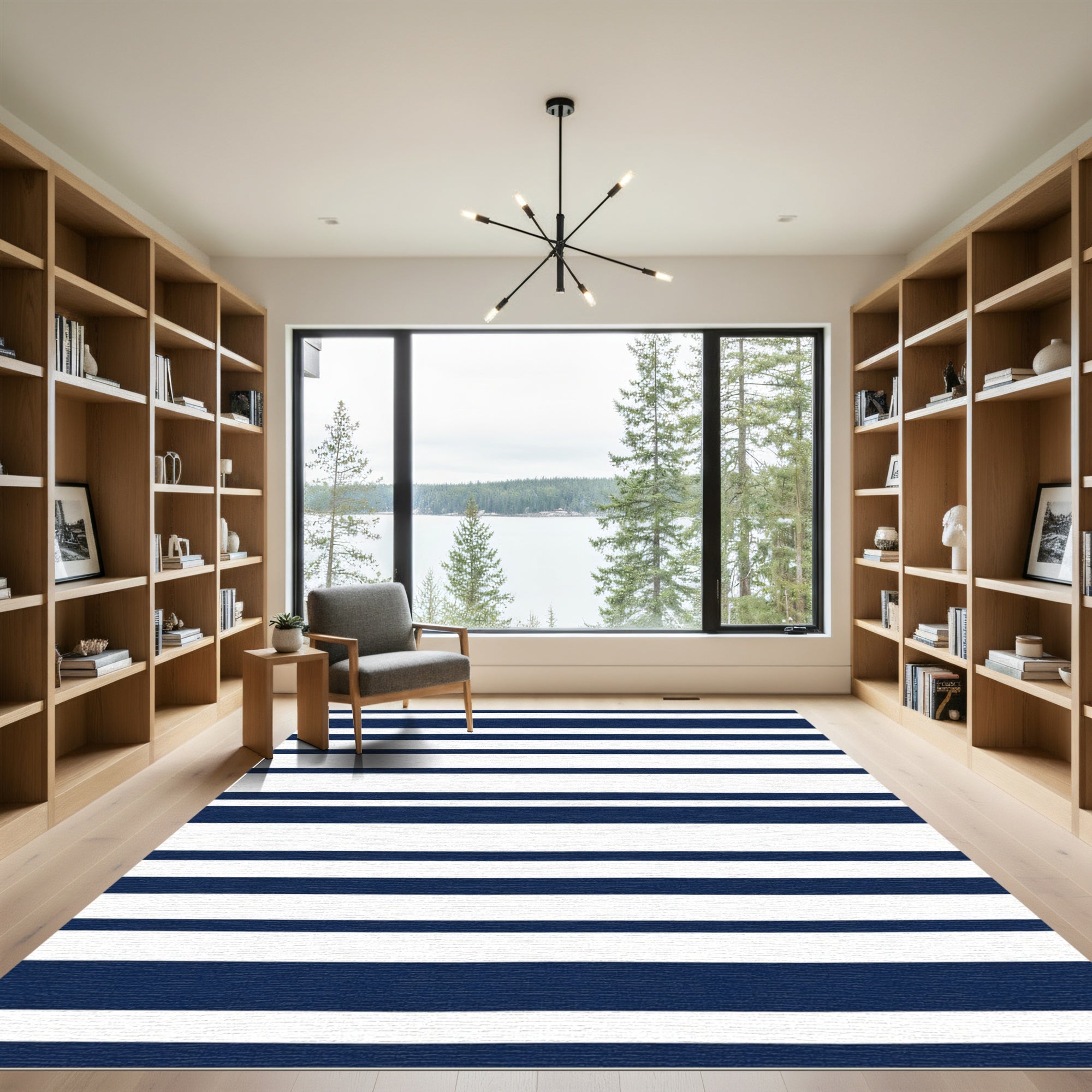 Deep Blue White Linear Harmony Rug
