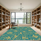 Teal Golden Coral Swirl Rug