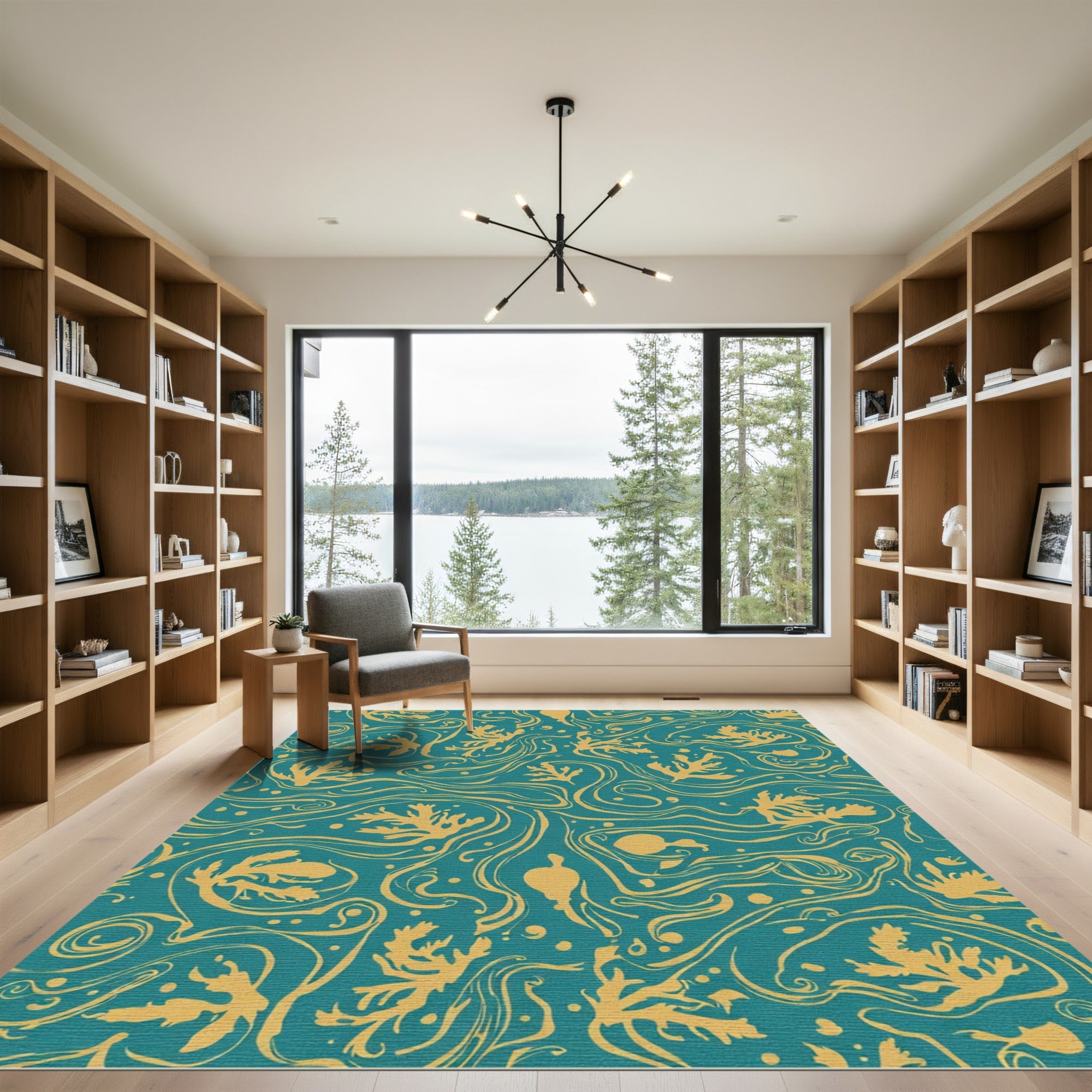 Teal Golden Coral Swirl Rug