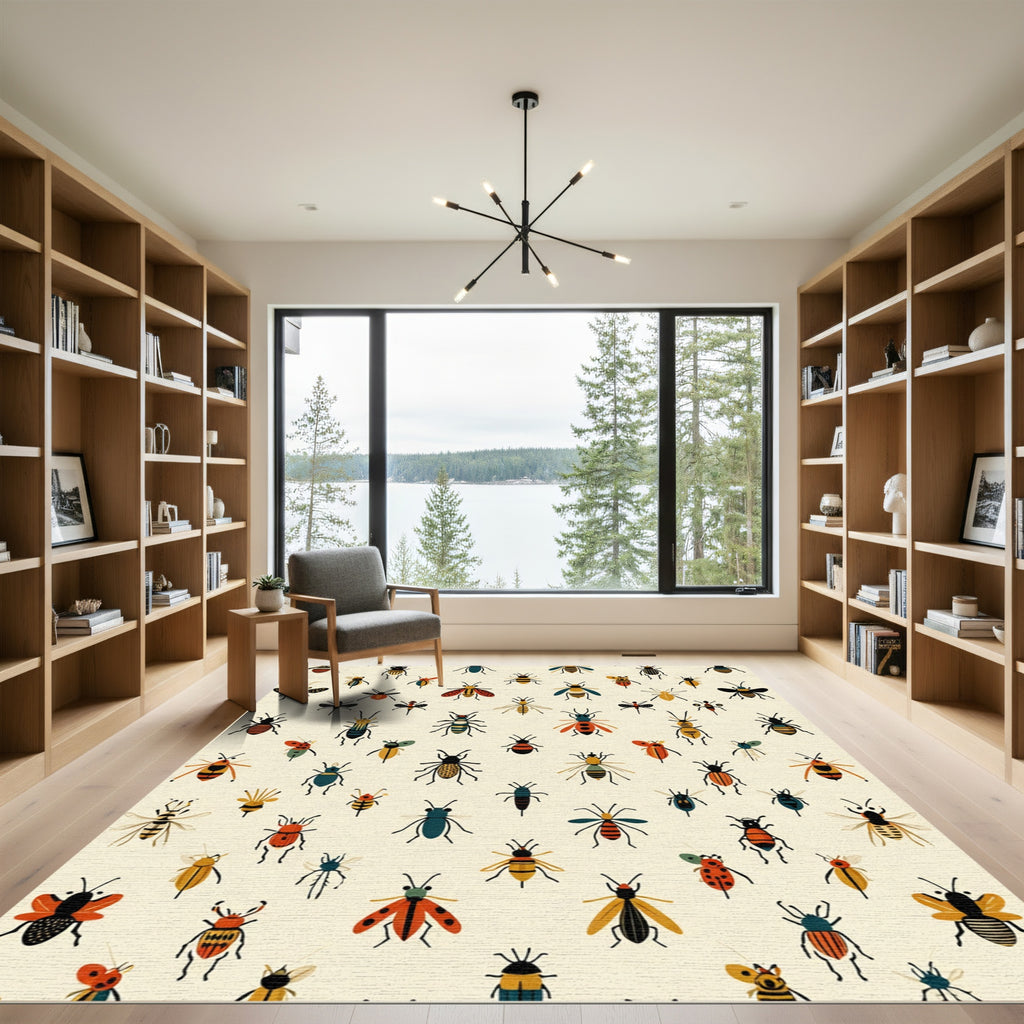 Whimsical Insect Collection Cream Background Rug