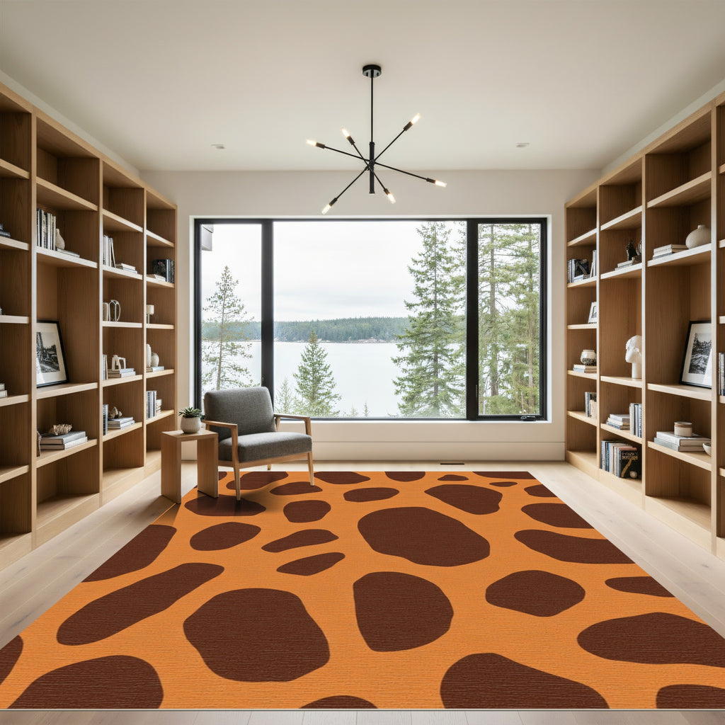 Ochre Brown Splotch Animal Print Rug