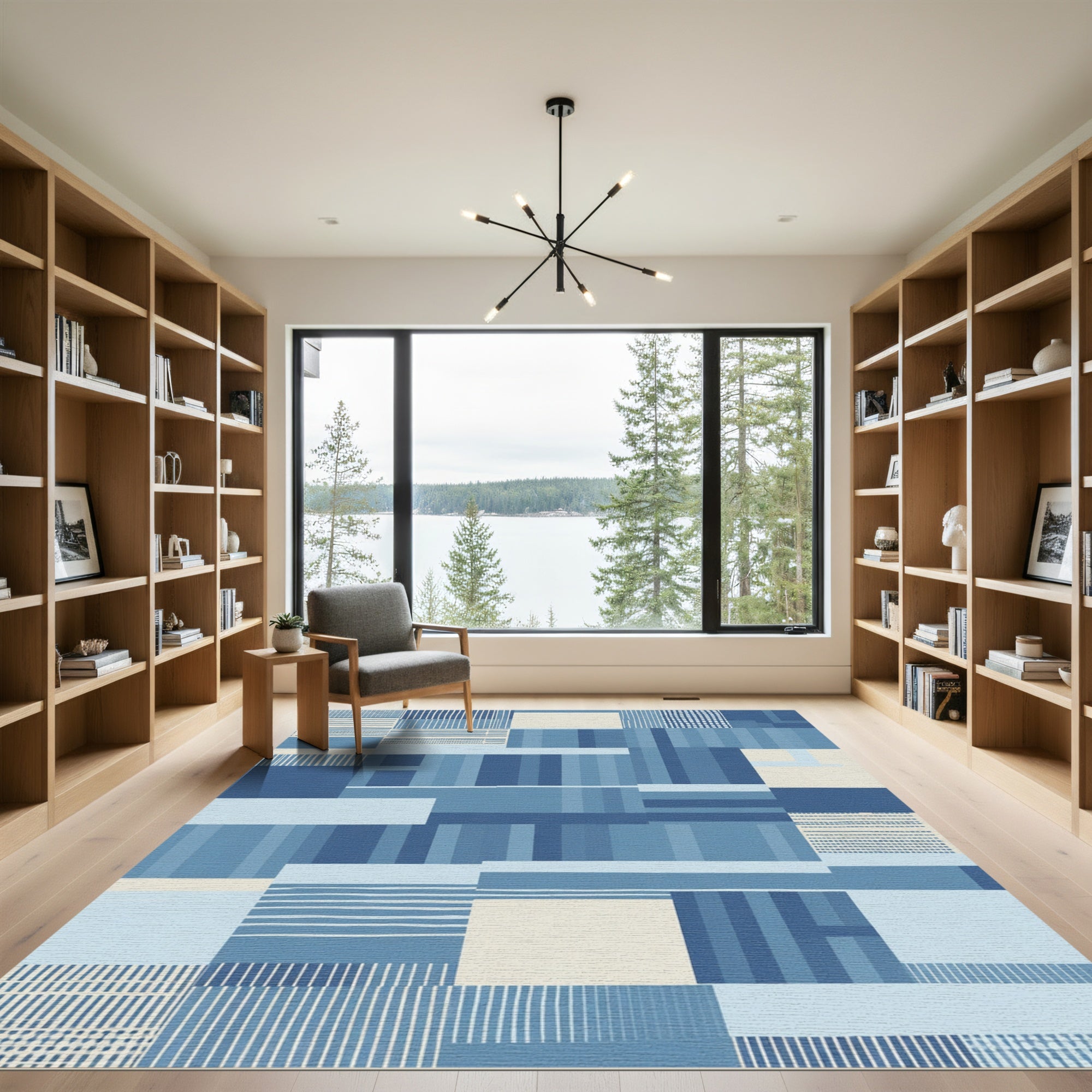 Cool Blue Patchwork Rectangles Rug