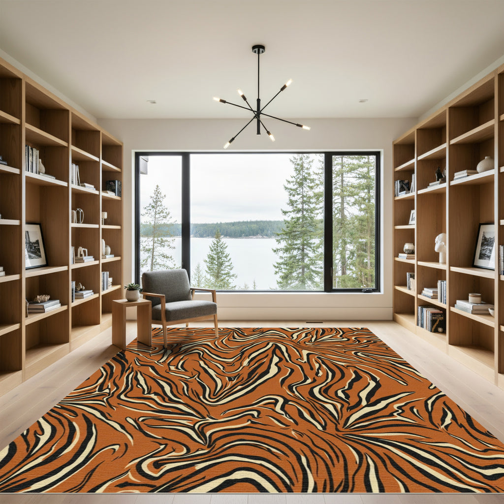 Bold Orange Black Abstract Stripes Rug