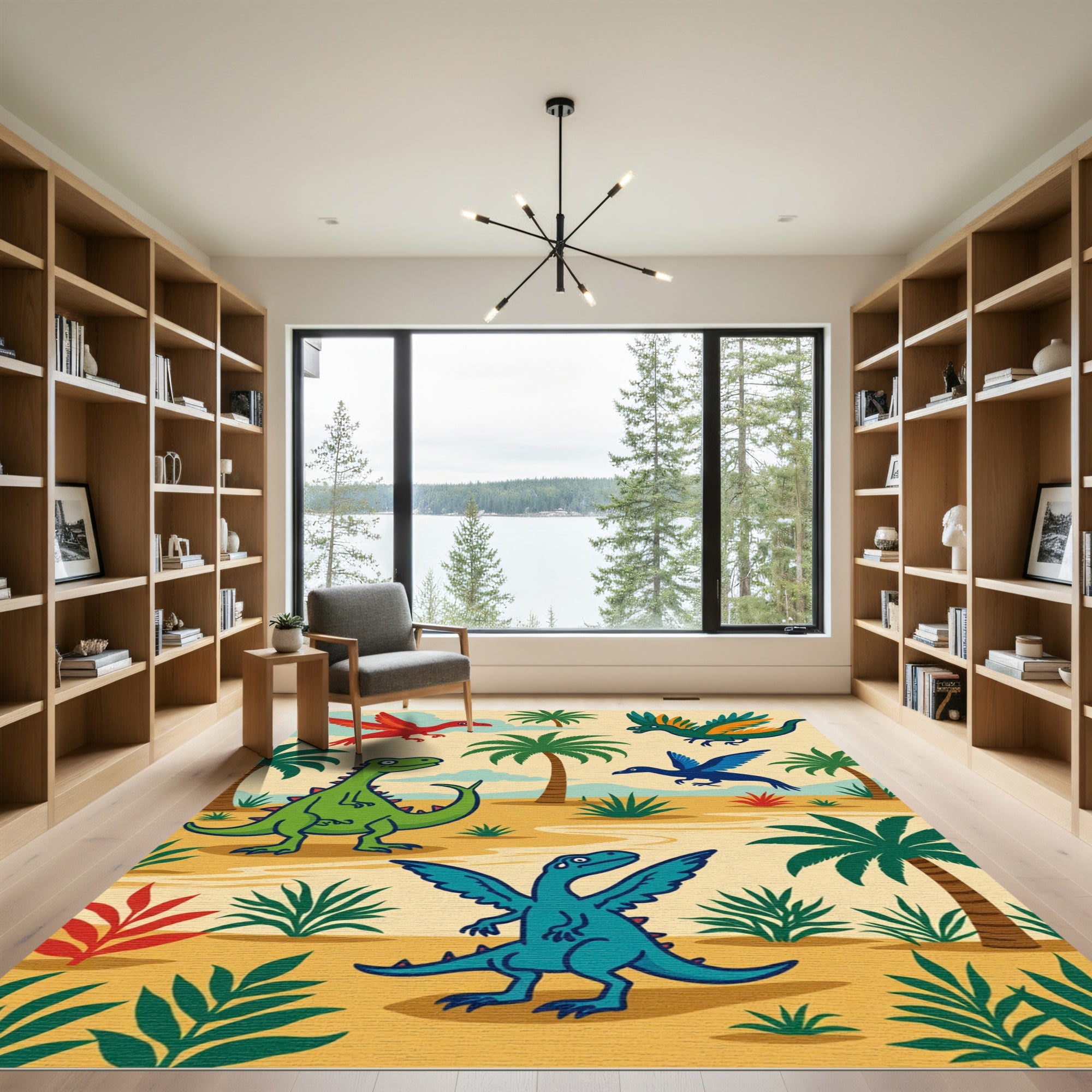 Playful Dinosaur Tropical Landscape Rug
