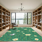 Green Cream Bird and Flower Meadow Rug