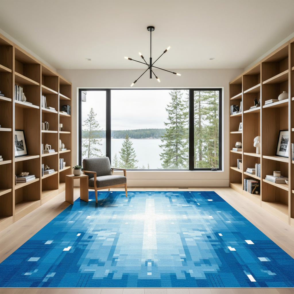 Radiant Blue Geometric Light Burst Rug