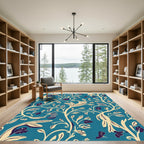 Turquoise Ivory Floral Vine Swirls Rug