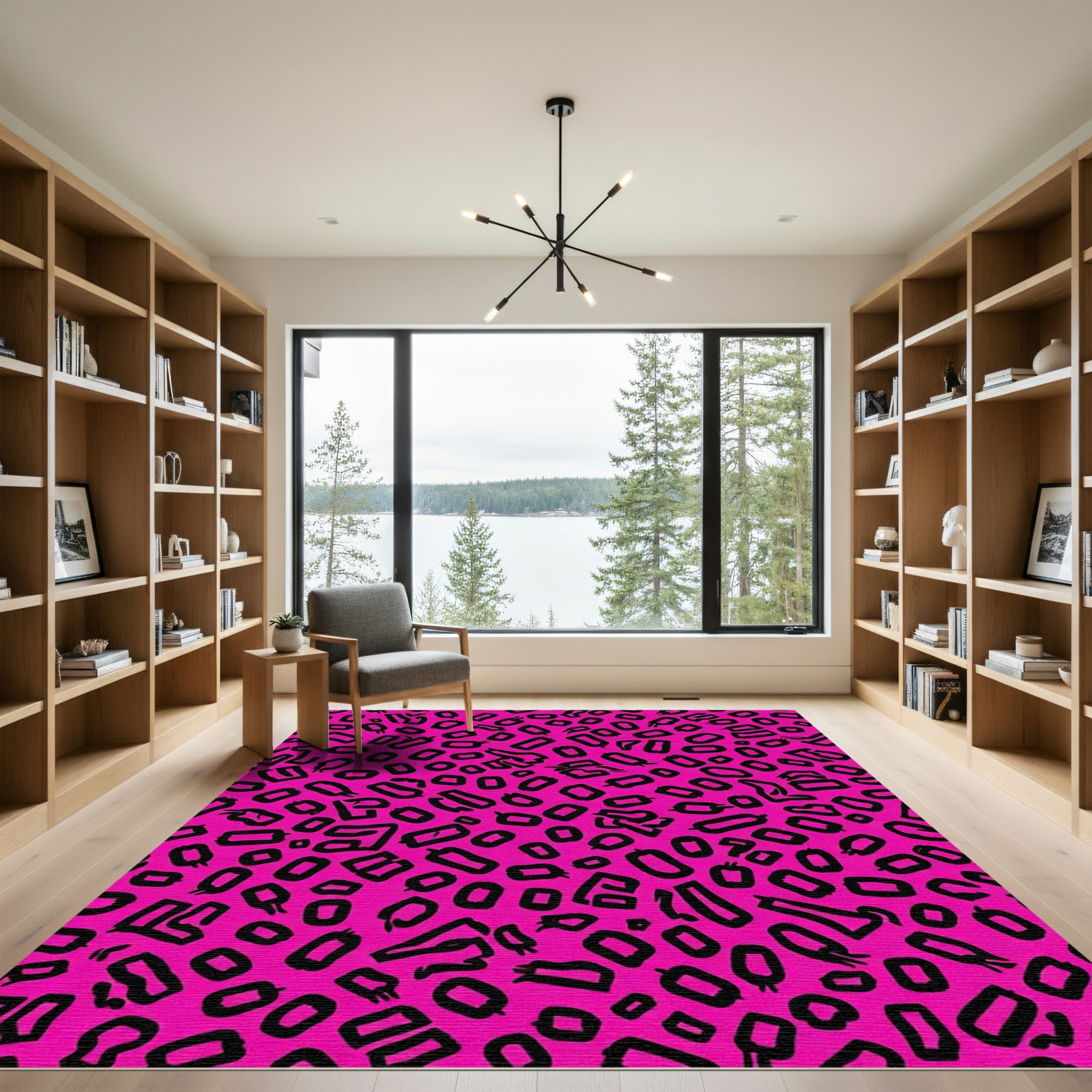 Hot Pink Black Abstract Spots Rug