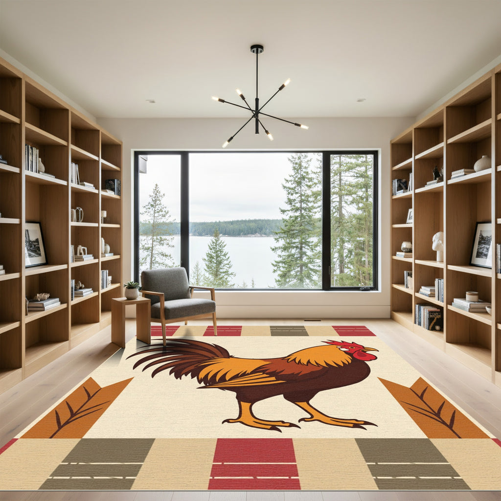 Rustic Rooster Geometric Stripe Rug
