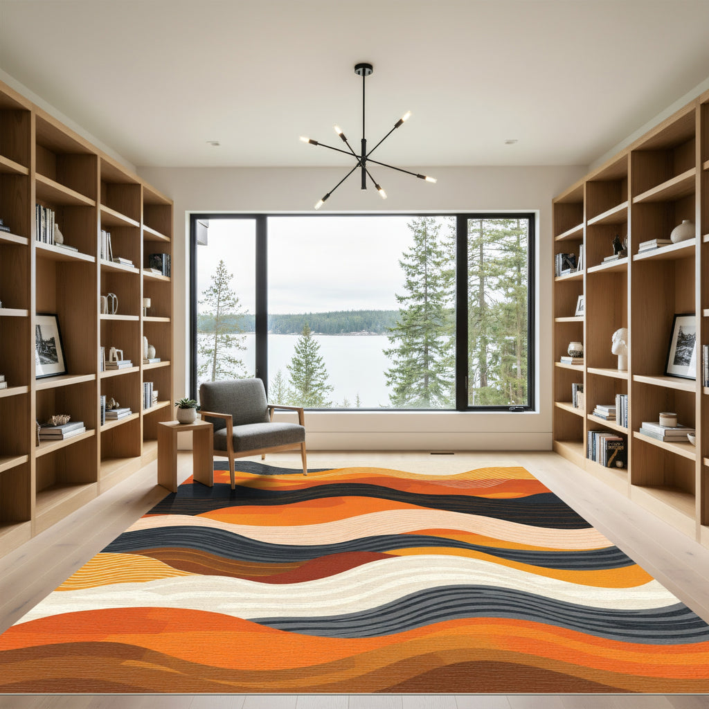 Earthy Orange Wave Abstract Ripples Rug