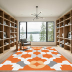 Orange White Geometric Mid Century Rug