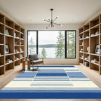 Navy White Blue Geometric Stripe Composition Rug