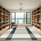 Navy Cream Gray Stripe Rug