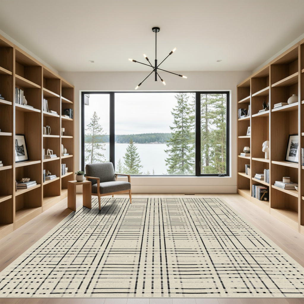 Grayscale Abstract Grid Weave Rug
