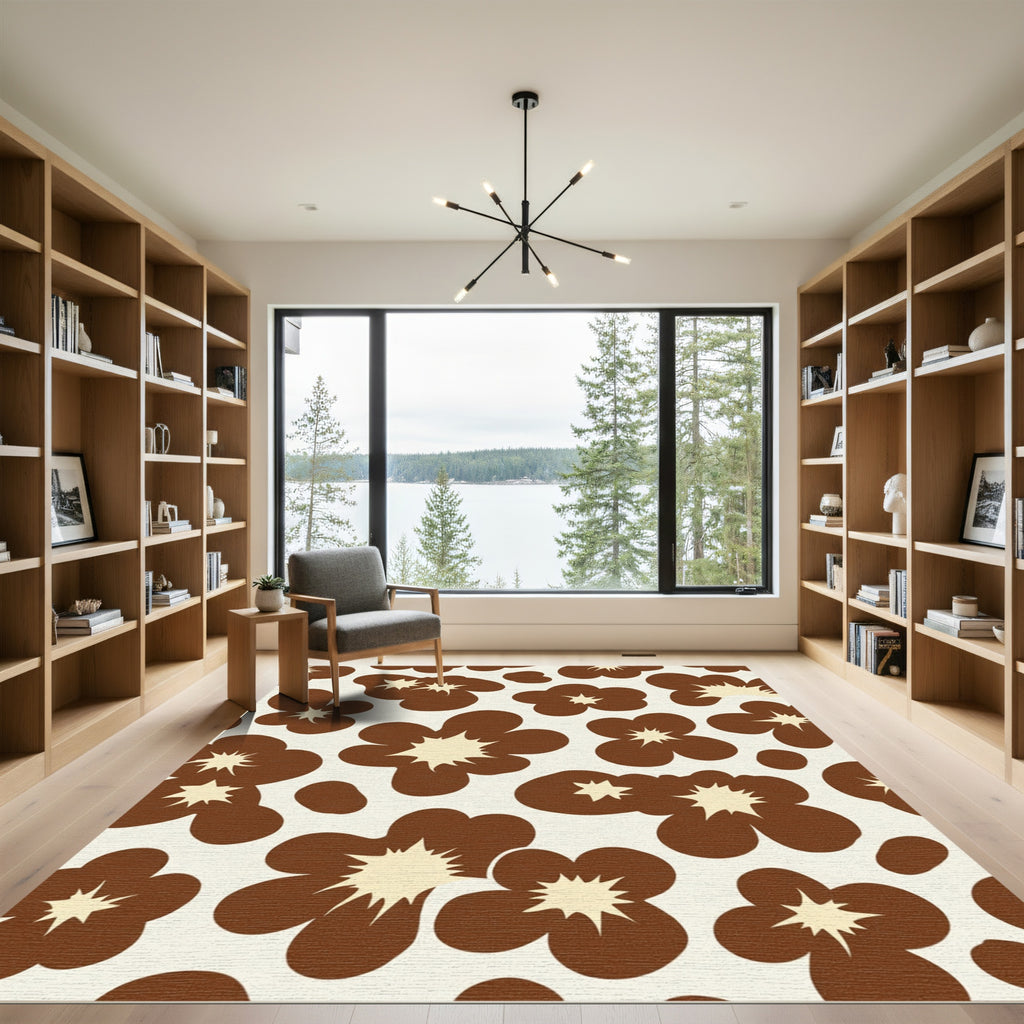 Retro Brown Daisy Blossom Rug