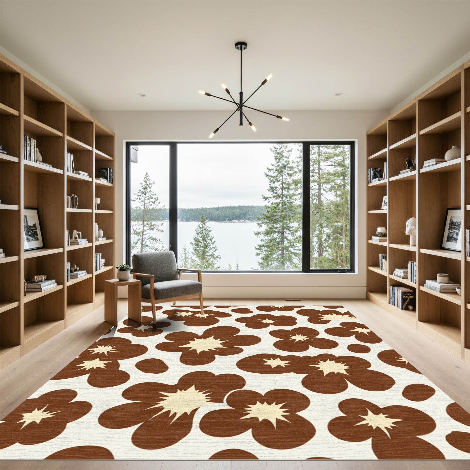 Retro Brown Daisy Blossom Rug