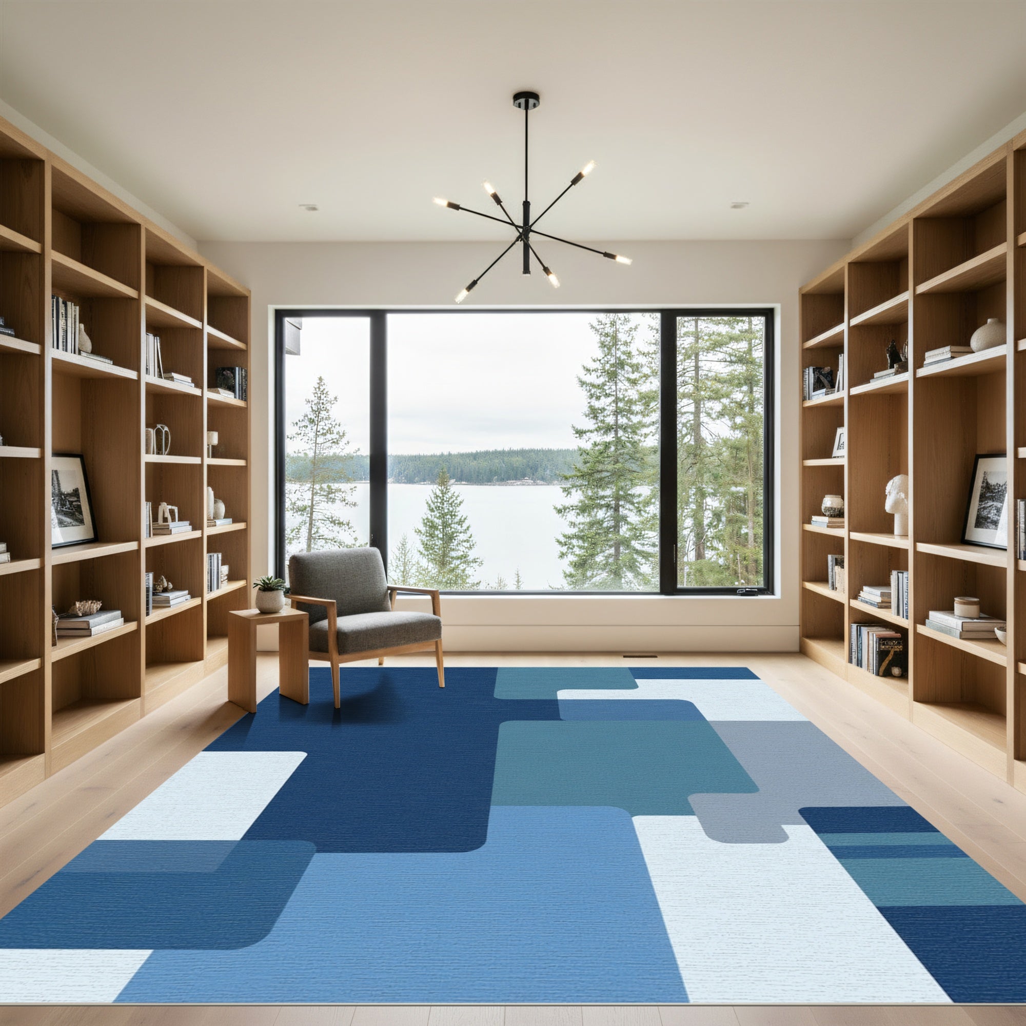 Deep Blue Teal Abstract Blocks Rug