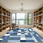 Abstract Blue Rectangles Stripe Harmony Rug