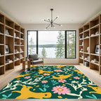 Golden Fox And Pink Flower Field Rug
