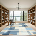 Abstract Blue Tan Geometric Blocks Rug