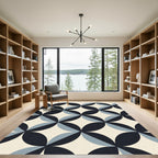 Retro Blue Interlocking Petal Geometric Rug