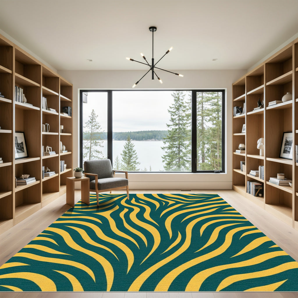 Bold Teal Yellow Exotic Stripes Rug