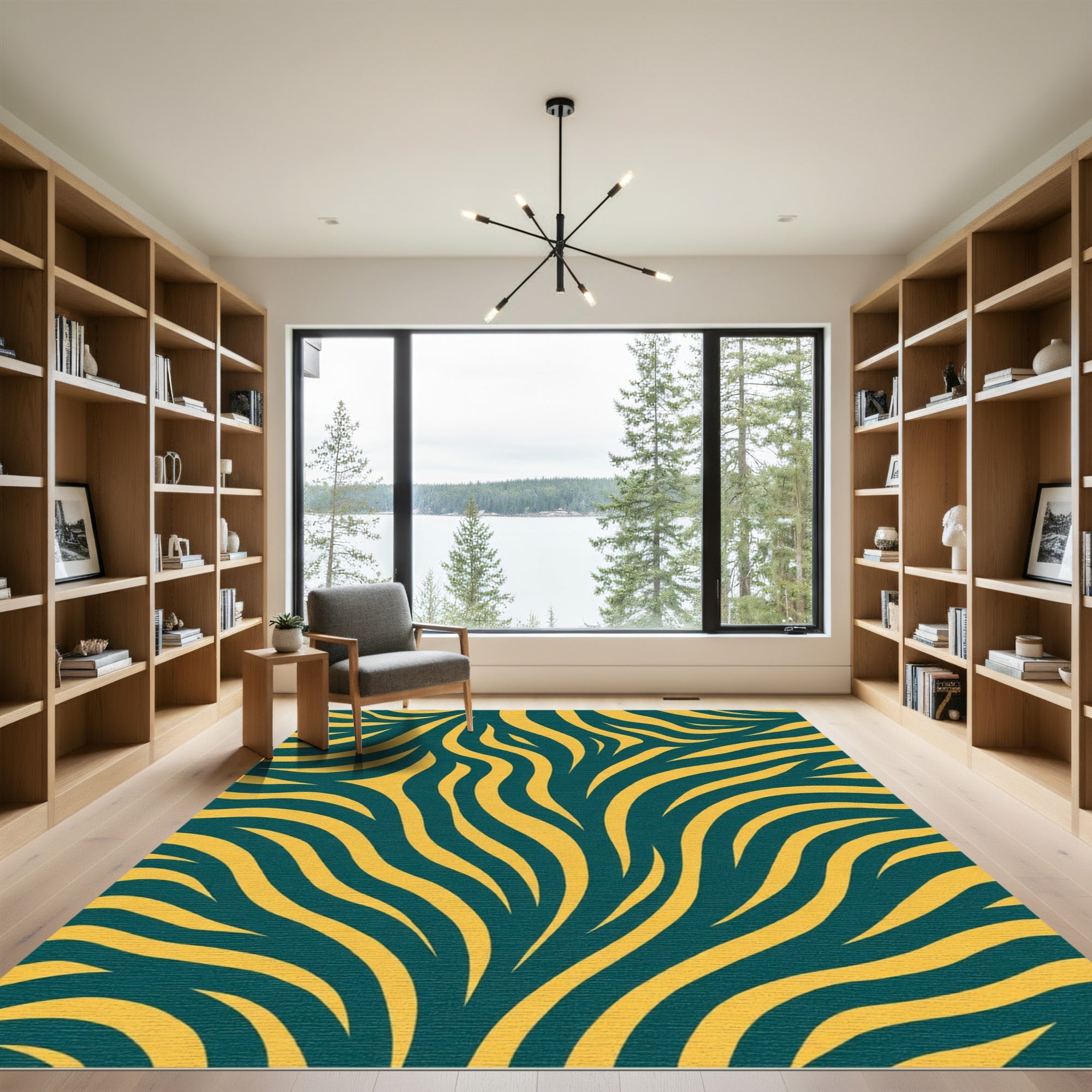 Bold Teal Yellow Exotic Stripes Rug