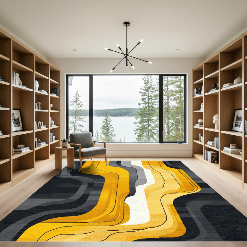 Yellow Gray Wave Ribbon Rug