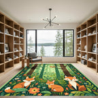 Woodland Foxes And Birds Forest Scene Rug