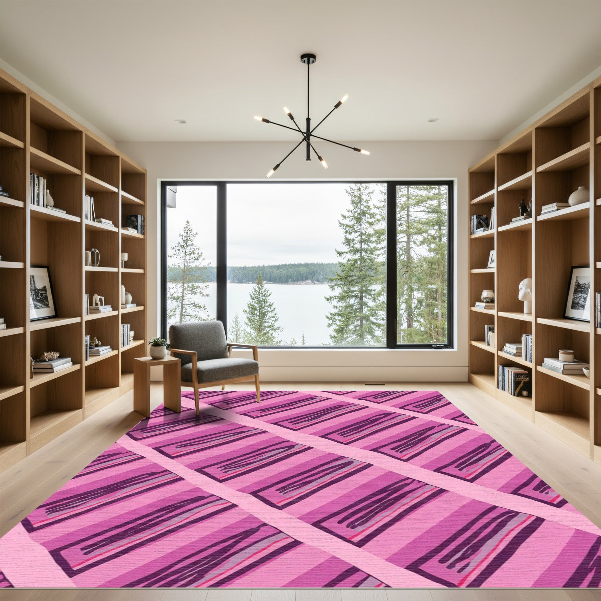 Pink Striped Rectangular Overlay Rug