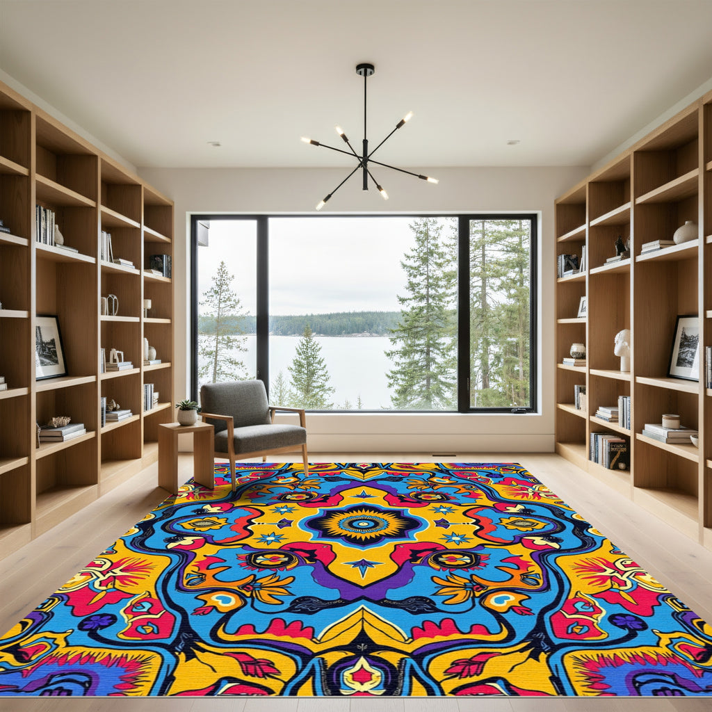 Vibrant Psychedelic Floral Medallion Rug