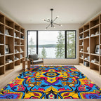 Vibrant Psychedelic Floral Medallion Rug