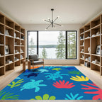 Sea Turtle Coral Reef Playful Aquatic Scene Rug