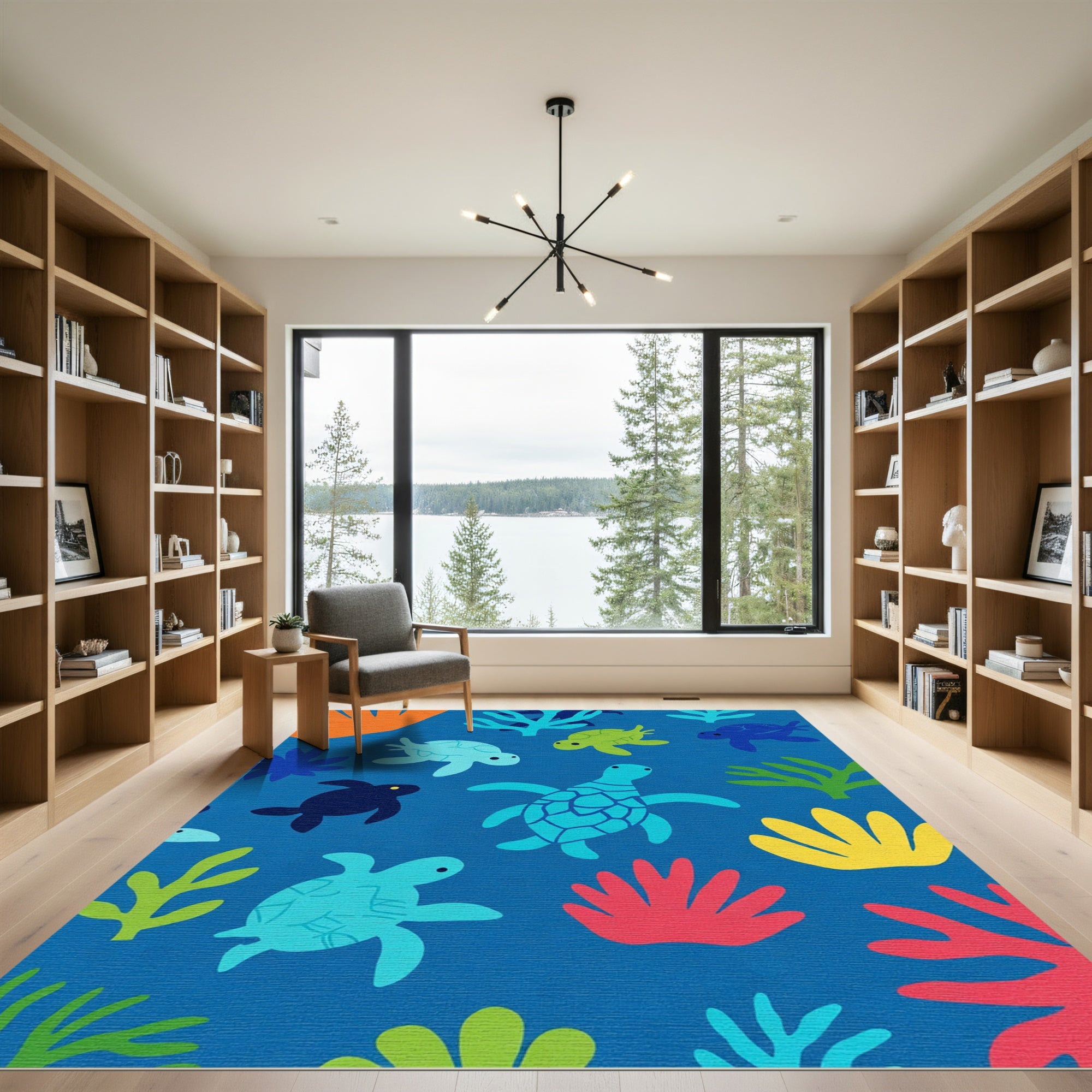 Sea Turtle Coral Reef Playful Aquatic Scene Rug