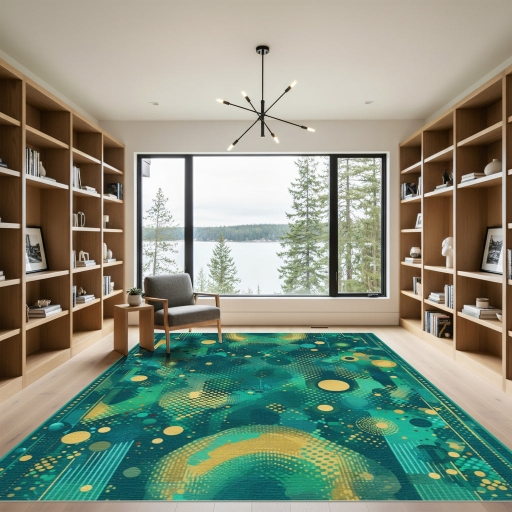 Emerald Gold Abstract Circles Rug
