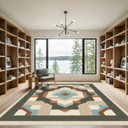 Geometric Earth Tones And Teal Medallion Rug