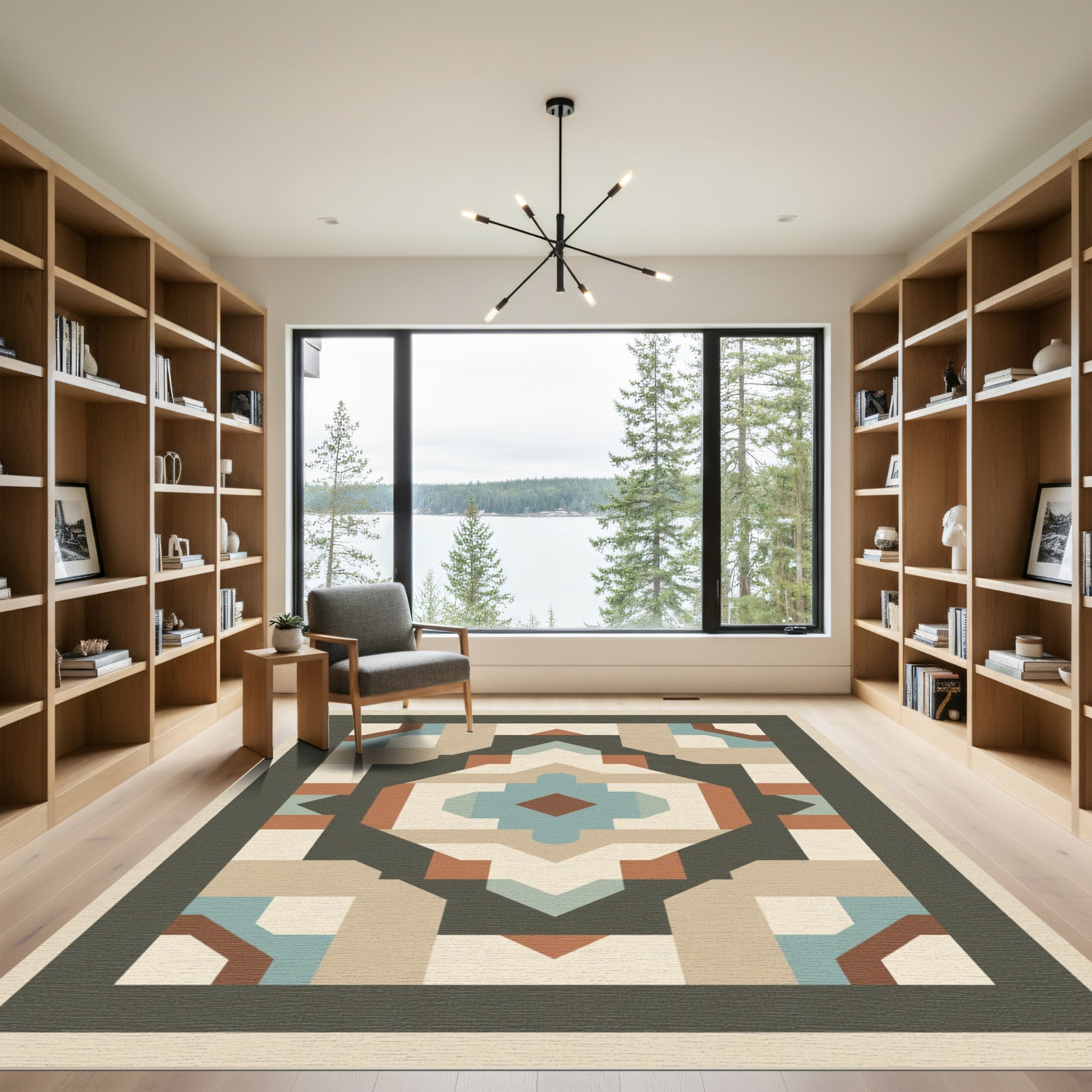 Geometric Earth Tones And Teal Medallion Rug