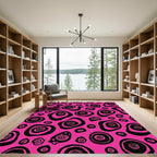 Vibrant Pink Black Abstract Organic Shapes Rug