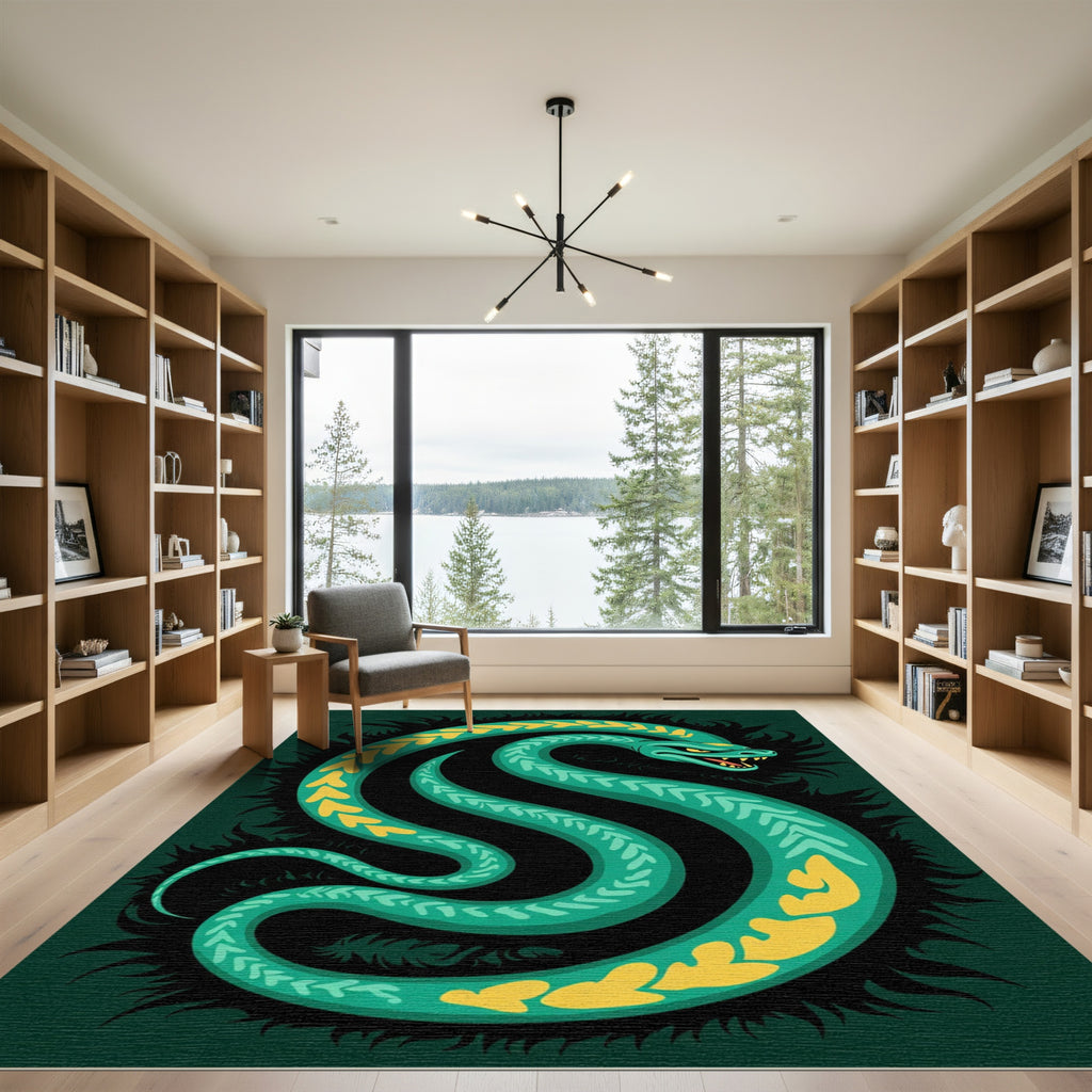 Emerald Serpent Yellow Heart Pattern Rug