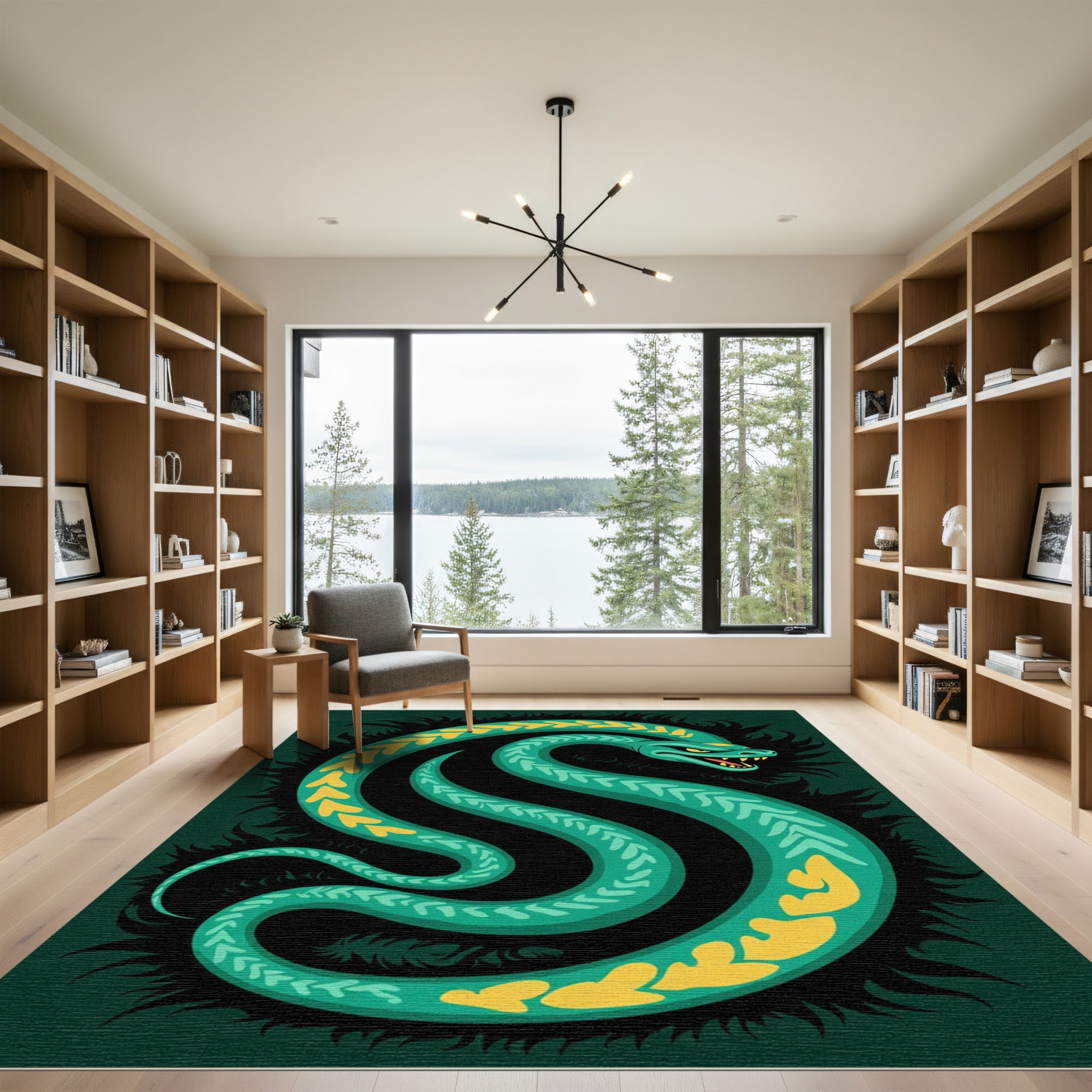 Emerald Serpent Yellow Heart Pattern Rug
